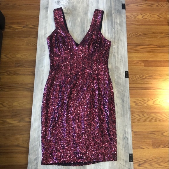 Dress The Population Sequins Mini Sleeveless Red Purple Dress - Picture 2 of 8
